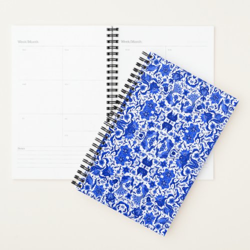 INDIGO BLUE VINTAGE TROPICAL FOLK ART PRINT  PLANNER