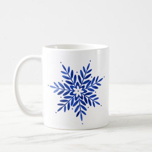 Indigo Blue Watercolor Abstract Snowflake   Coffee Mug