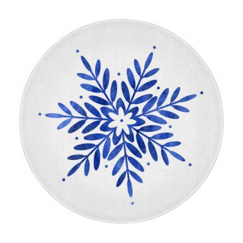 Indigo Blue Watercolor Abstract Snowflake   Cutting Board