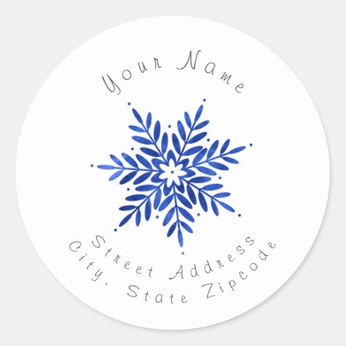 Indigo Blue Watercolor Abstract Snowflake Labels