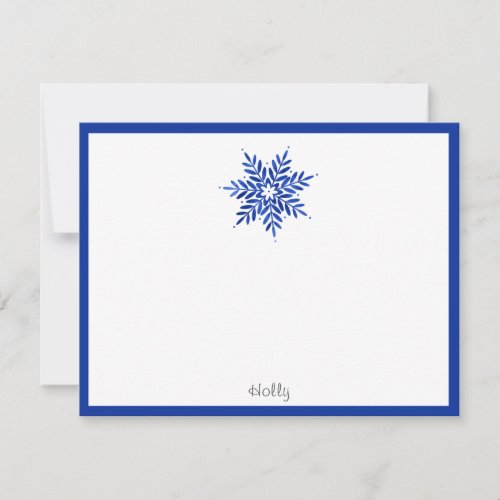 Indigo Blue Watercolor Abstract Snowflake  Note Card