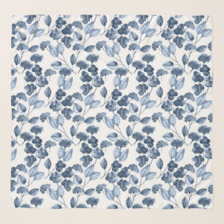 Indigo Blue Watercolor Floral Scarf