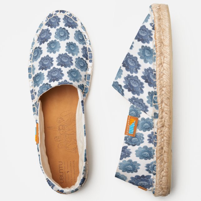 Indigo Blue Watercolor Flower Espadrilles (Side)