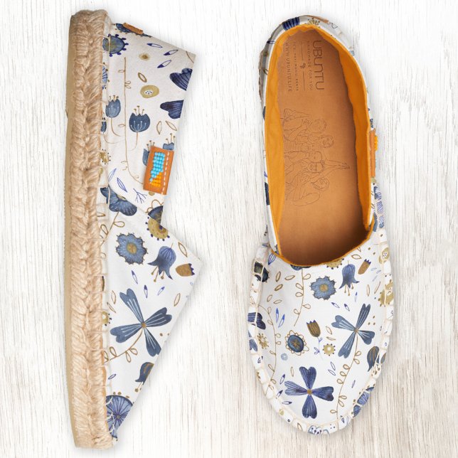 Indigo Blue Watercolor Flower Espadrilles (Blue and white contemporary watercolor floral pattern espadrilles)