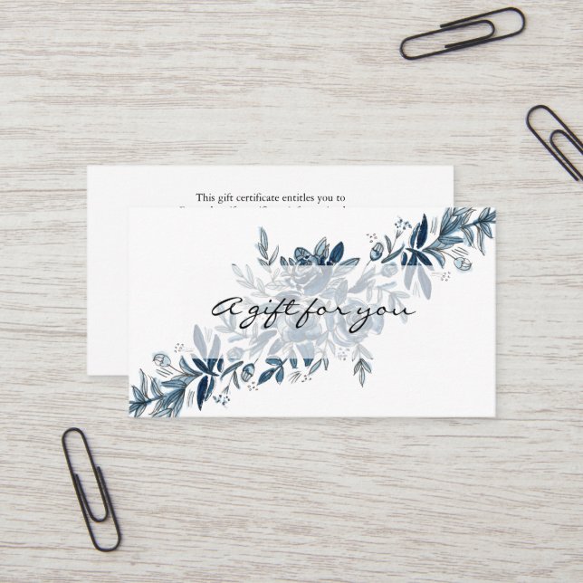 Indigo blue  watercolor flowers gift certificate (Front/Back In Situ)