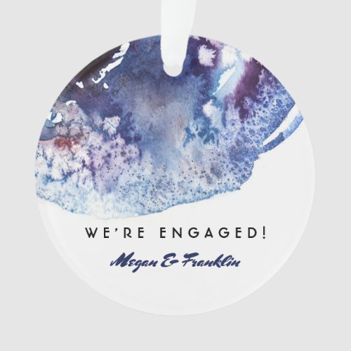 Indigo Blue Watercolor Modern Wedding / Engagement Ornament - We're engagement or watercolor wedding ornaments with indigo blue and purple crystals