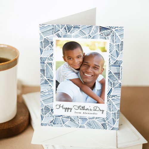 Indigo Blue Watercolor Photo Happy Fathers Day Card