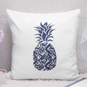 Indigo Blue Watercolor Pineapple Outdoor Pillow by amoredesign at Zazzle