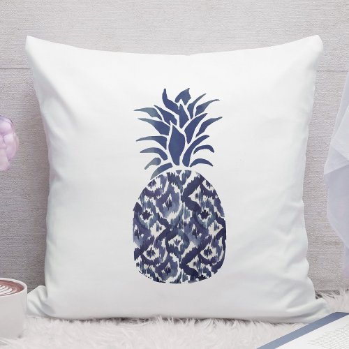indigo blue watercolor pineapple outdoor pillow