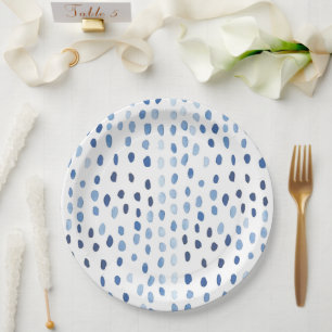 Indigo blue watercolor polka dots shibori japanese paper plates