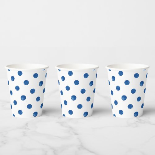 Indigo blue watercolor polka dots shibori pattern paper cups