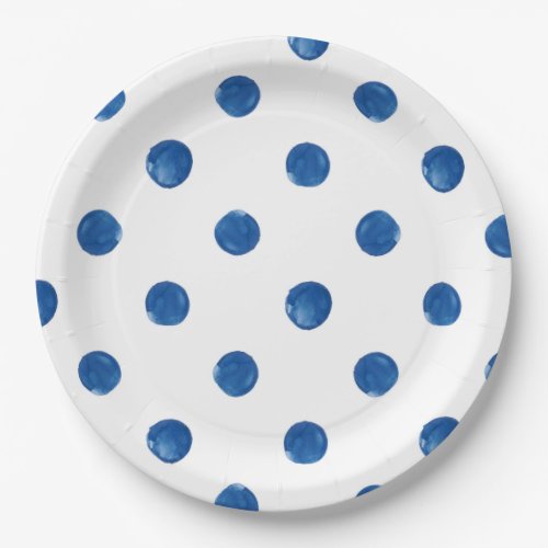Indigo blue watercolor polka dots shibori pattern  paper plates