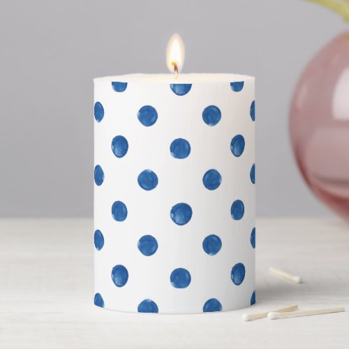 Indigo blue watercolor polka dots shibori pattern  pillar candle