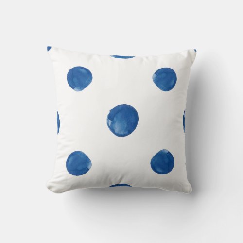 Indigo blue watercolor polka dots shibori pattern throw pillow