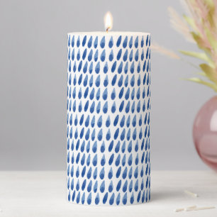 Indigo blue watercolor raindrop japanese shibori  pillar candle