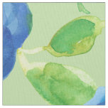 Indigo Blue Watercolor Roses Green Fabric
