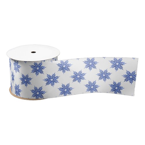 Indigo Blue Watercolor Snowflake Pattern   Satin Ribbon