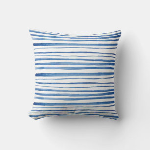 Indigo blue watercolor stripe Japanese pattern Throw Pillow