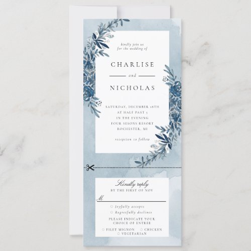 Indigo blue watercolor wedding invitation w rsvp