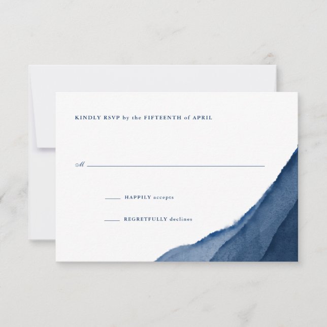 Indigo Blue Watercolor Wedding RSVP (Front)