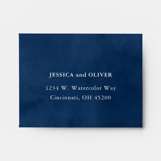 Indigo Blue Watercolor Wedding RSVP Envelope (Front)