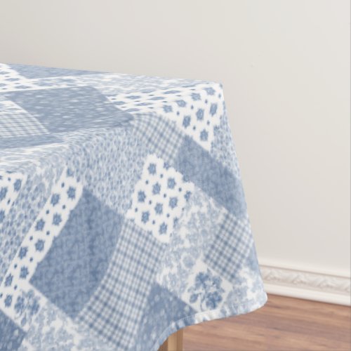 Indigo Blue White Faux Patchwork Tablecloth