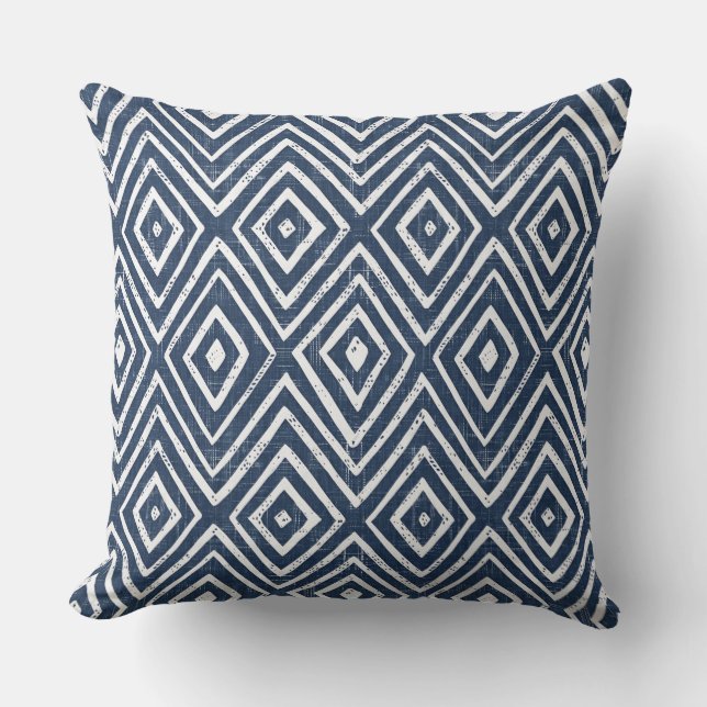 Indigo Blue & White Geometric Throw Pillow (Front)