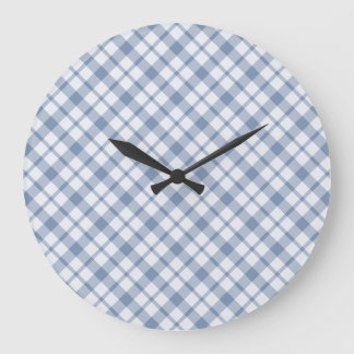 Indigo Blue, White Preppy Checks Round Wall Clock