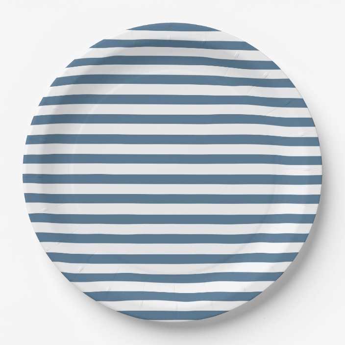blue and white striped paper plates