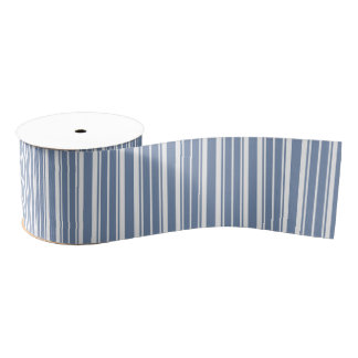 Indigo Blue White Ticking Striped Grosgrain Ribbon