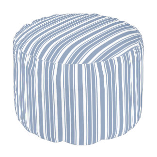 Indigo Blue, White Ticking Stripes Round Pouf