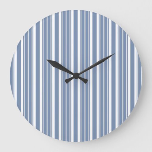 Indigo Blue White Ticking Stripes Round Wall Clock