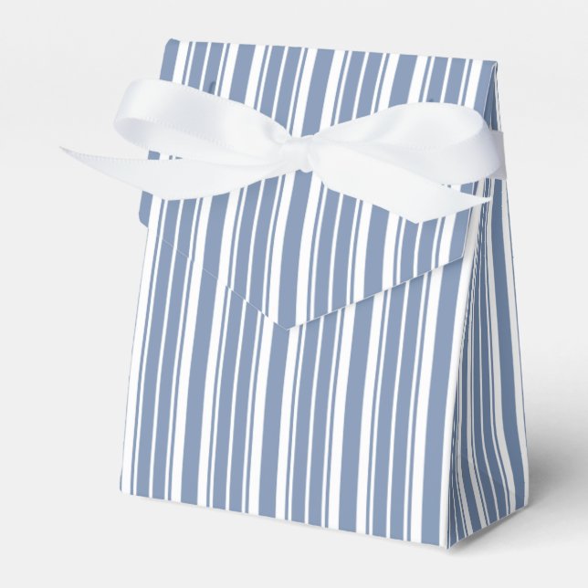 Indigo Blue, White Ticking Stripes Tent Favor Box (Front Side)