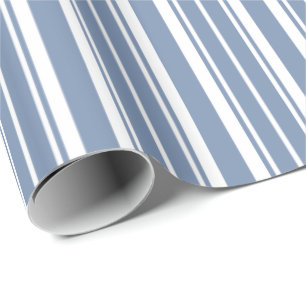 Indigo Blue, White Ticking Stripes Wrapping Paper
