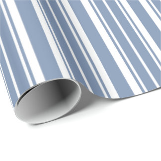 Indigo Blue, White Ticking Stripes Wrapping Paper