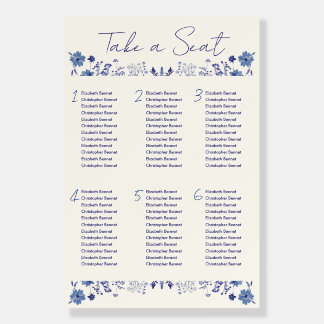 Indigo Blue Wildflower Wedding Seating Chart Foam Board
