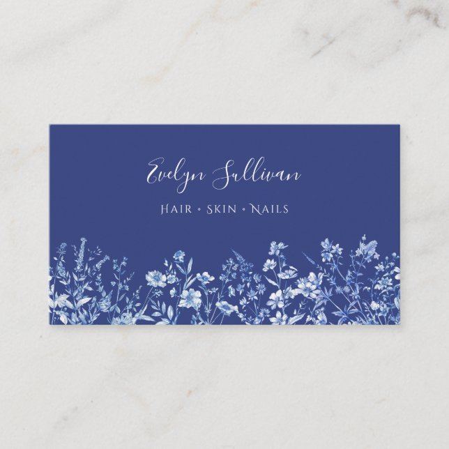 Indigo blue wildflowers business card (Front)