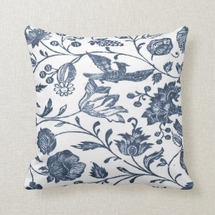 Indigo Blue Woodblock Floral Pillow