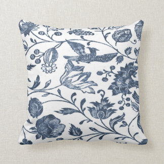 Indigo Blue Woodblock Floral Pillow