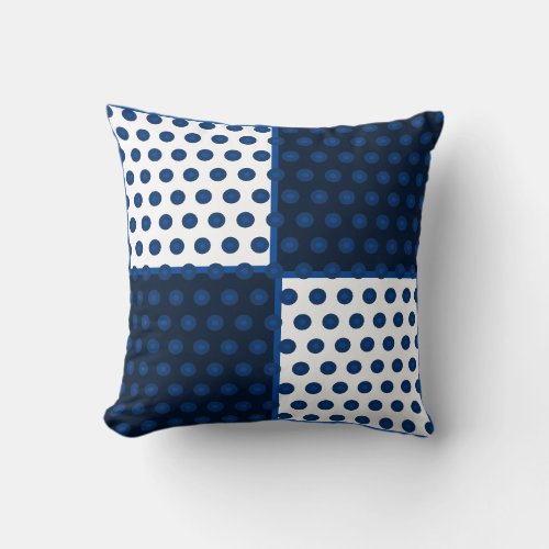 Indigo blues spots on blue and white throw pillow