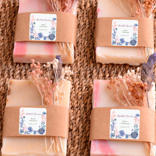 Indigo Blush Florals Bridal Shower Customize Square Sticker