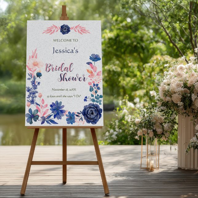 Indigo Blush Florals Bridal Shower Welcome Sign (Creator Uploaded)
