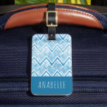 Indigo Boho Chevron Monogrammed Luggage Tag<br><div class="desc">Stylish custom printed luggage tags make a wonderful gift for friends on-the-go, a newlywed bride or just treat yourself before your next big adventure. This cool trendy design features a boho watercolor chevron pattern in shades of blue. Personalize the front with your name monogram or other custom text. Add your...</div>