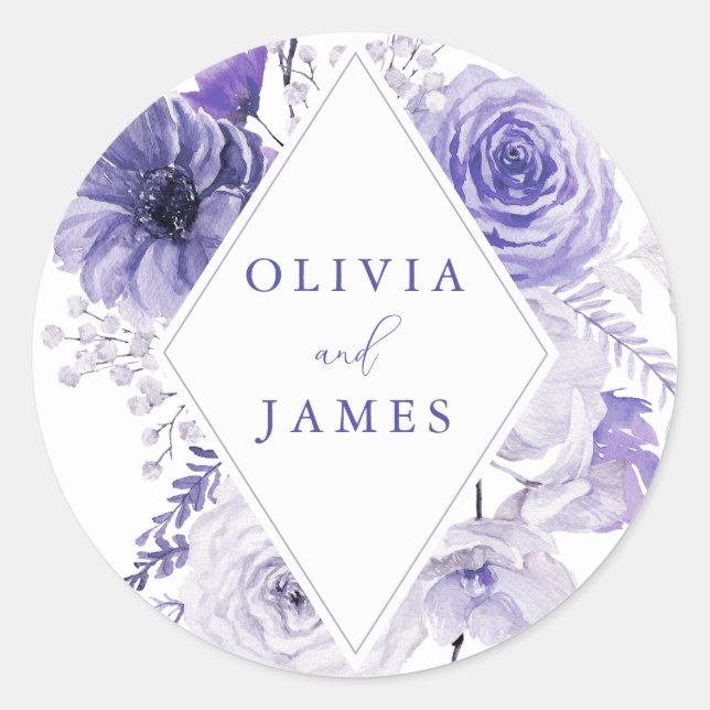 Indigo Boho Floral Frame Wedding Classic Round Sticker (Front)