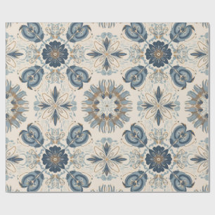 Indigo Boho Floral Mandalas Wrapping Paper