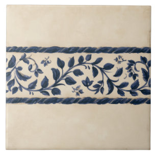 Indigo Botanical Cottage Border Ceramic Tile