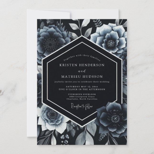 Indigo Botanical Romantic Wedding Invitation (Front)