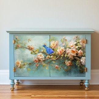 Indigo Bunting Bird and Flowers Decoupage Tissue Paper