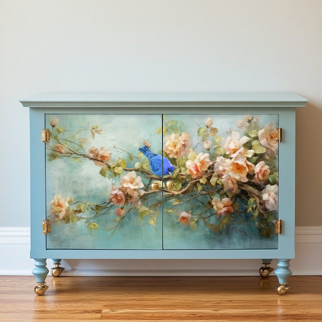 Indigo Bunting Bird and Flowers Decoupage Tissue Paper (Creator Uploaded)