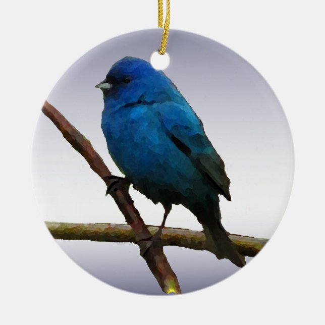 Indigo Bunting Ceramic Ornament (Front)